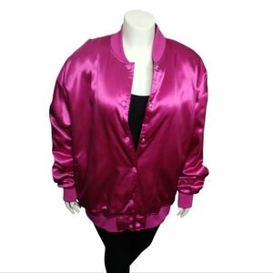 AZALEA WANG Oversize Women's XL‎ Fushia Satin Bomber Jacket Coquette Feminine